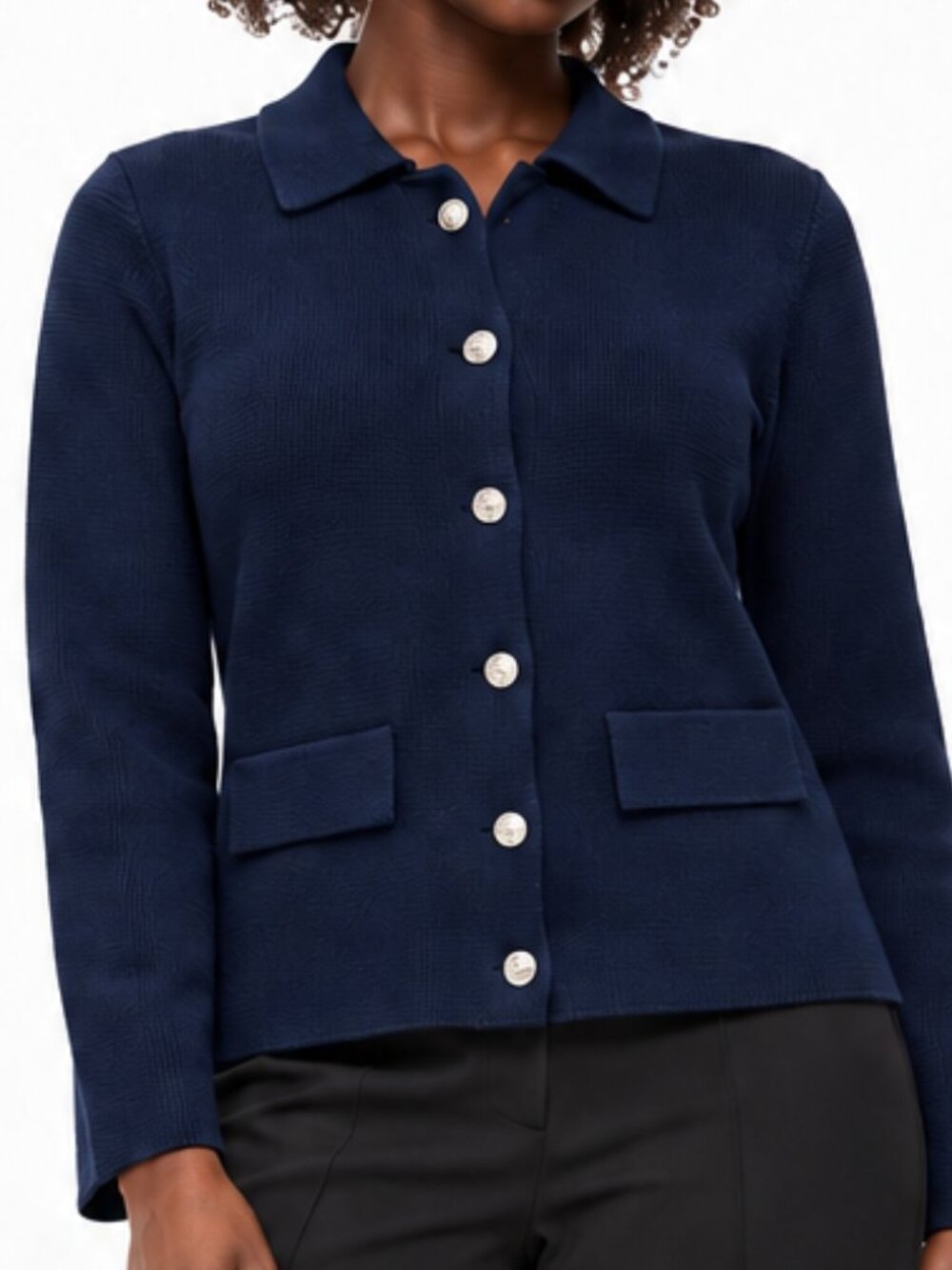 Zara Navy Knit Gold Button Jacket Cardigan Size Large